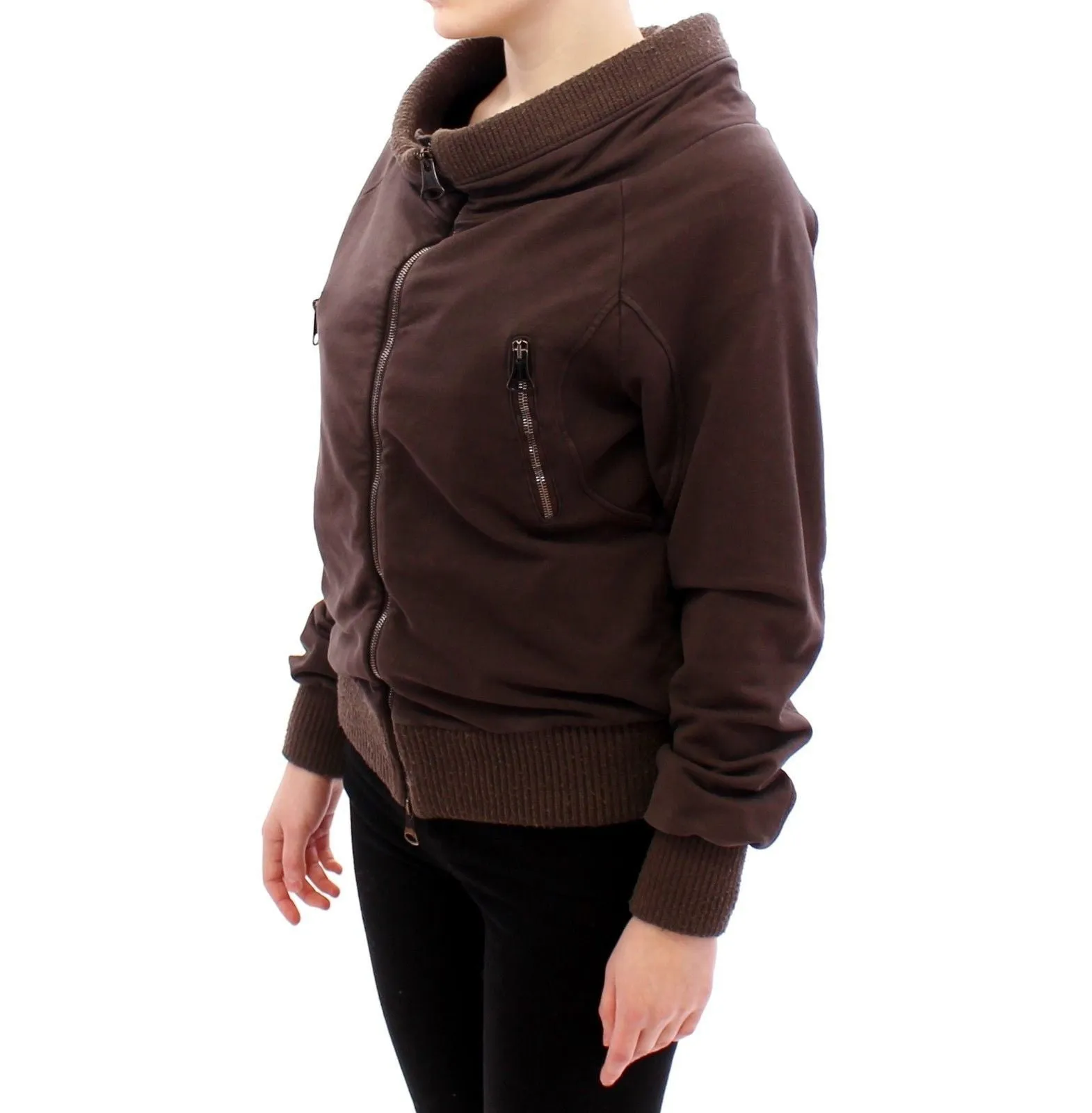 Brown Stretch Full Zip Sweater Jacket