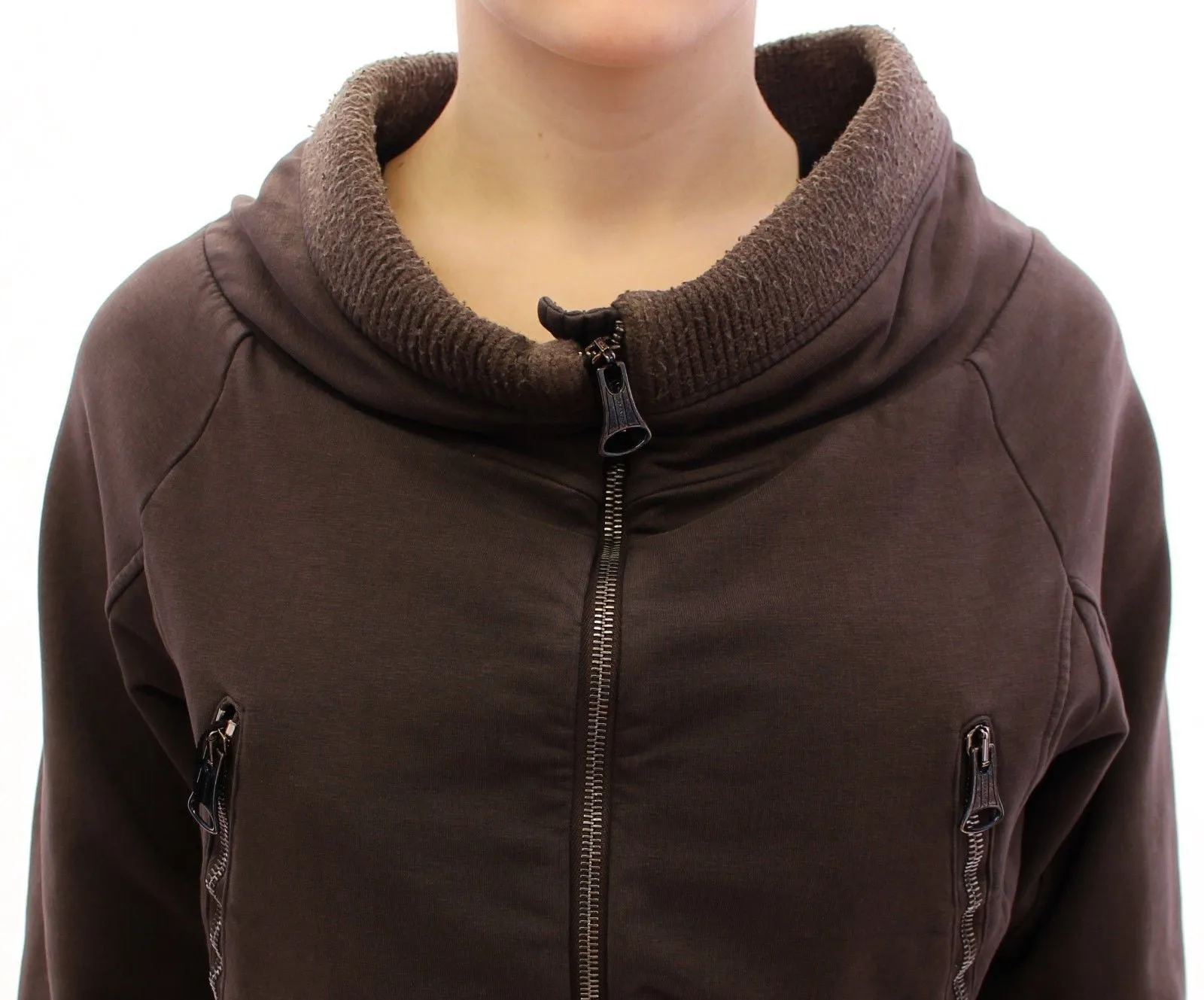 Brown Stretch Full Zip Sweater Jacket