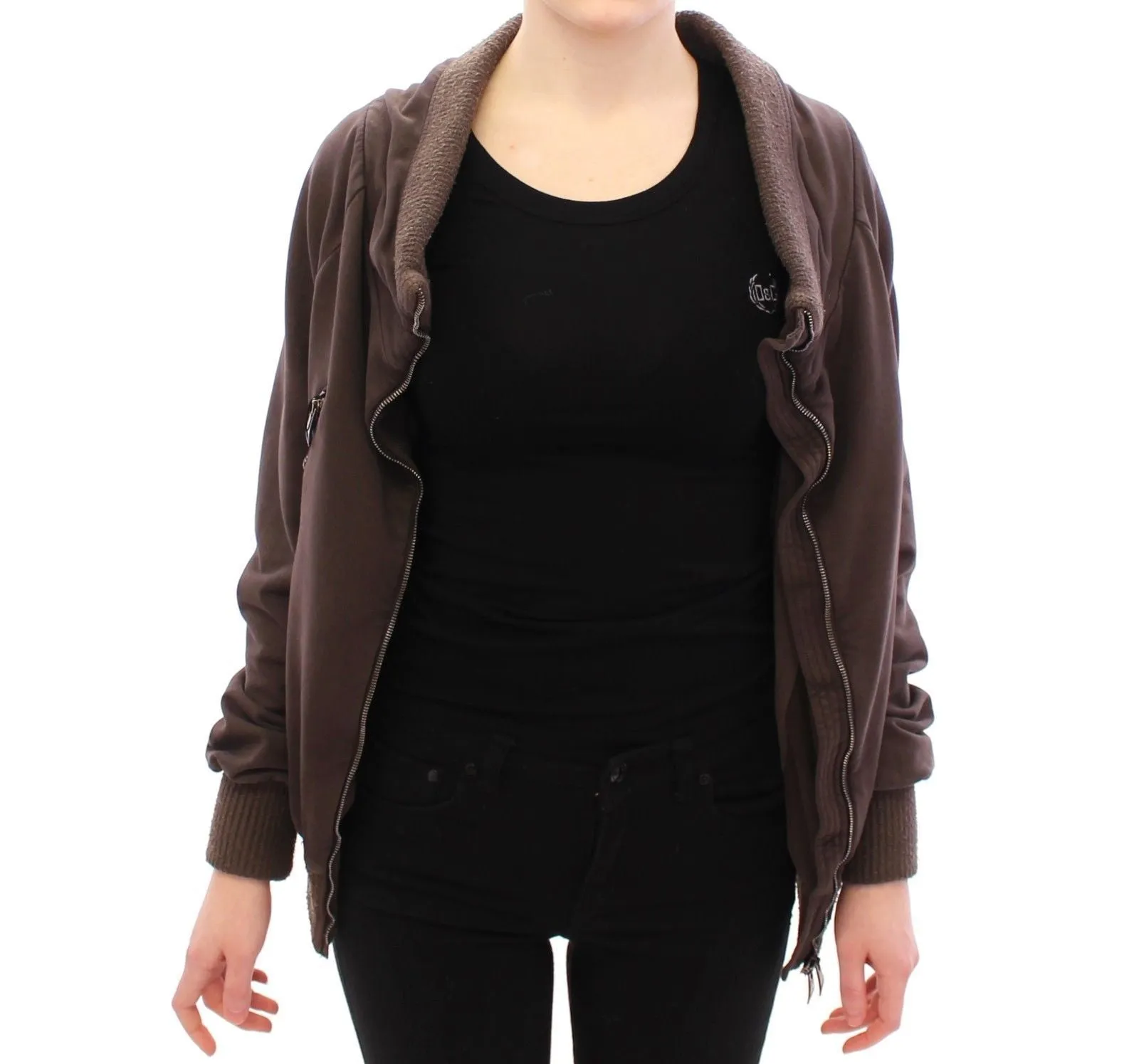 Brown Stretch Full Zip Sweater Jacket