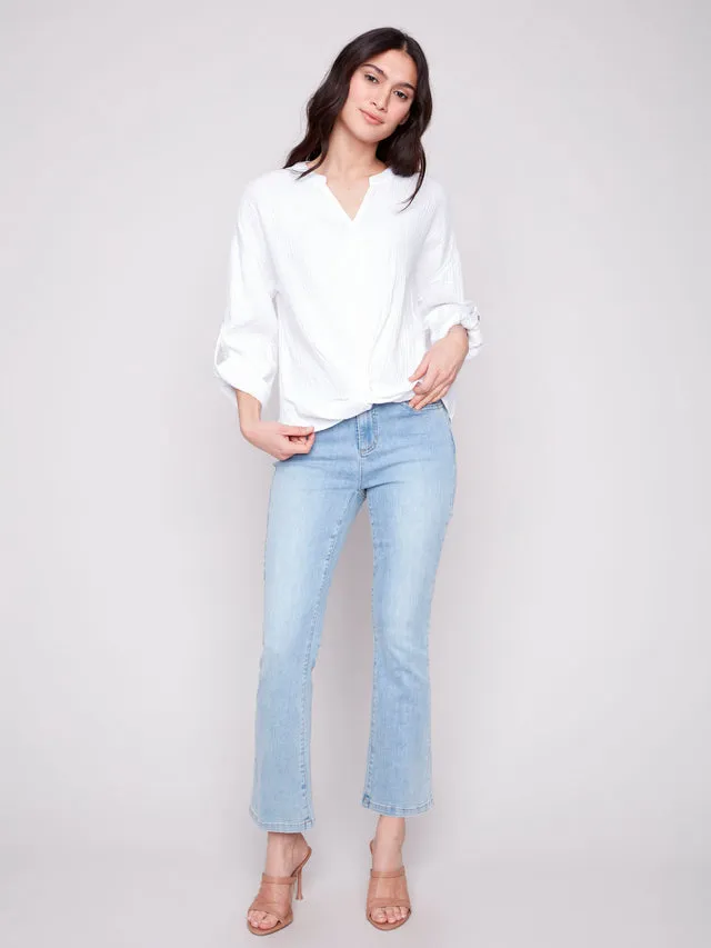 Bubble Cotton Blouse with Front Twist - White - C4495R-050C