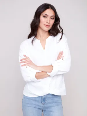 Bubble Cotton Blouse with Front Twist - White - C4495R-050C