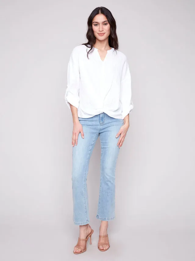 Bubble Cotton Blouse with Front Twist - White - C4495R-050C