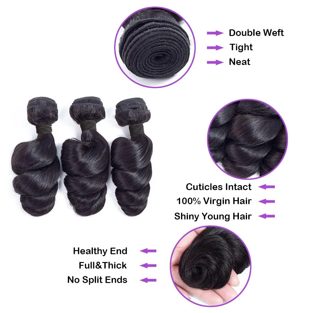 Bundle Deals Loose Wave Virgin Human Hair Natural Black
