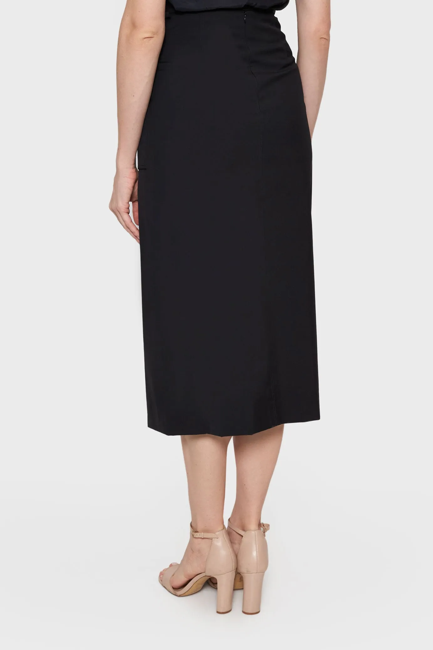 Button-Embellished Midi Skirt