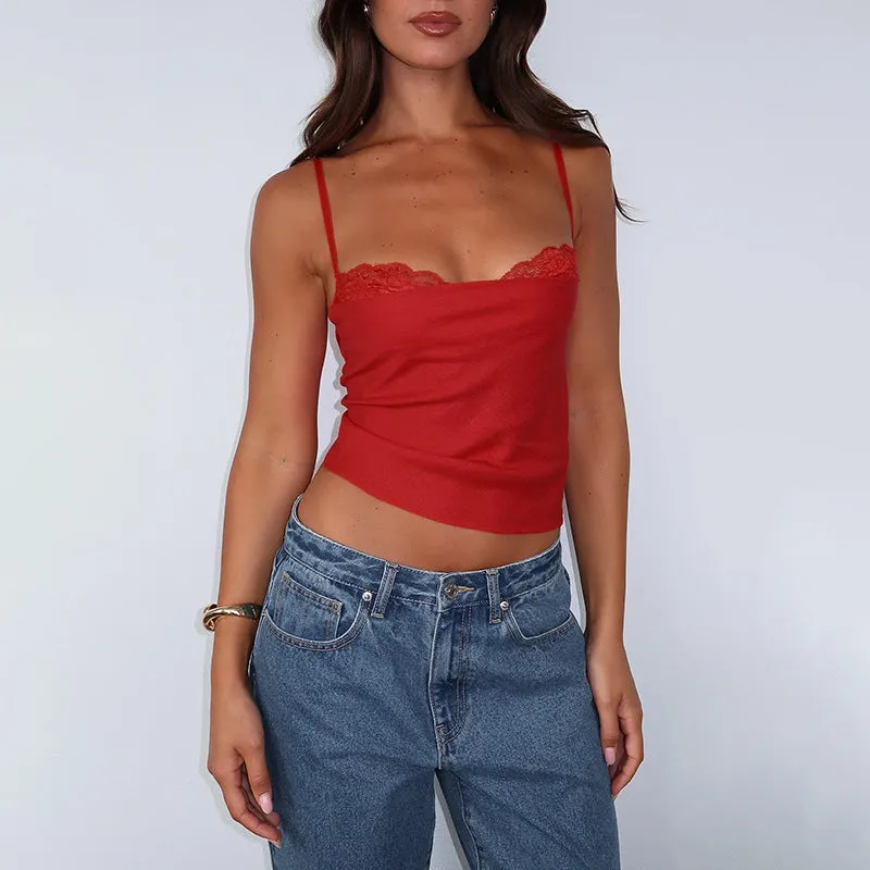 Chic Lace-Trimmed Spaghetti Strap Camisole for Effortless Elegance