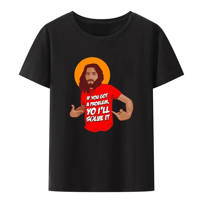 Christianartbag Funny T-Shirt, Funny Jesus Humor Meme Yo Ill Solve It Modal Print T Shirt Men Women Humor Creative Streetwear Hip-hop Hipster Aesthetic Shirt