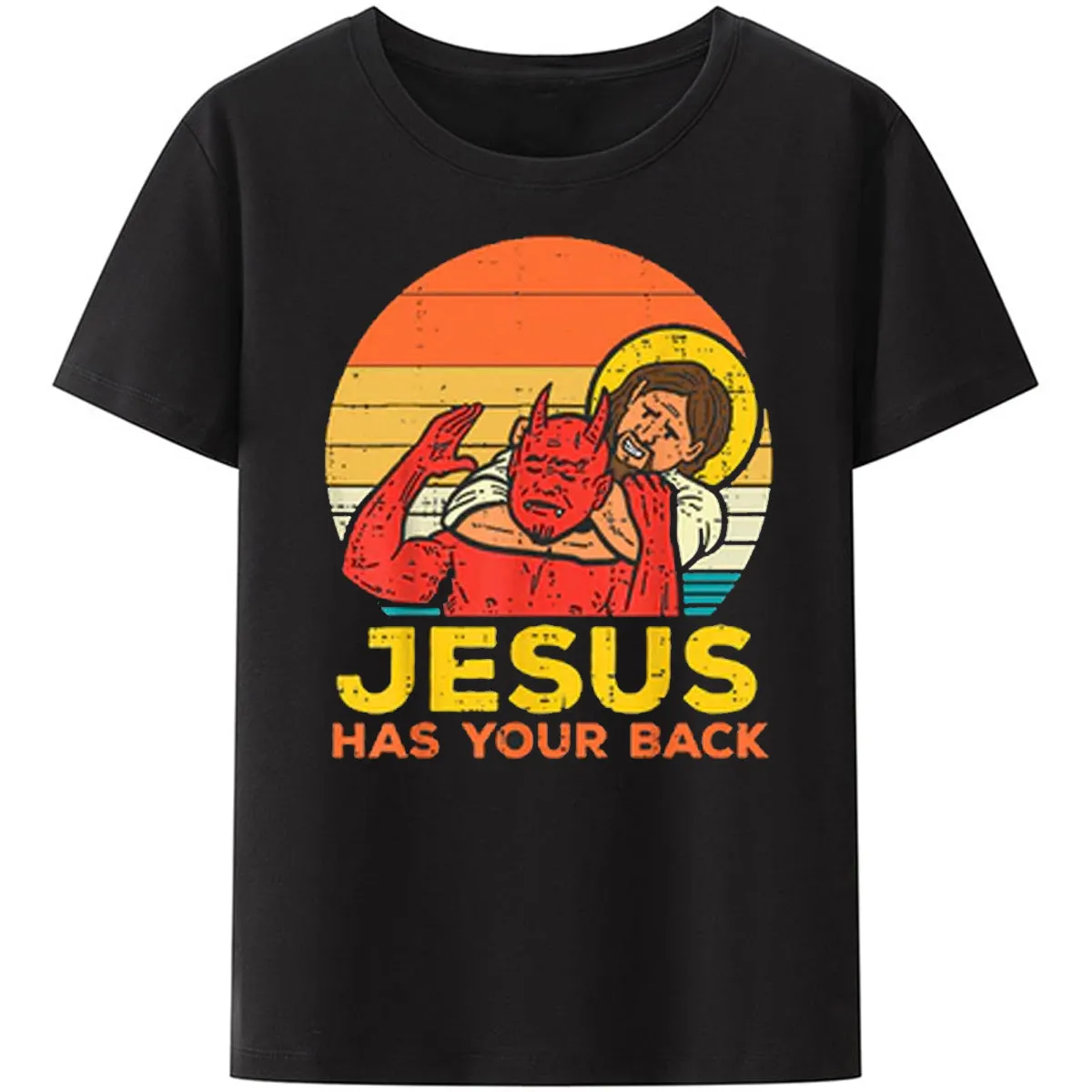 Christianartbag Funny T-Shirt, Men's TOP Jesus Has Your Back Jiu Jitsu Retro Christian Men TShirt high quality Oversized T Shirt Mens streetwear