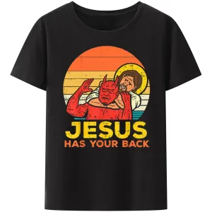 Christianartbag Funny T-Shirt, Men's TOP Jesus Has Your Back Jiu Jitsu Retro Christian Men TShirt high quality Oversized T Shirt Mens streetwear