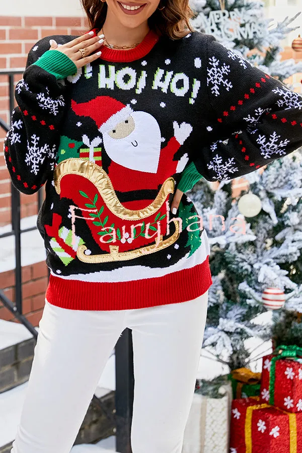 Christmas Print Crew Neck Long Sleeve Sweater