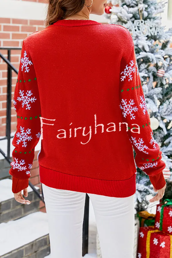 Christmas Print Crew Neck Long Sleeve Sweater