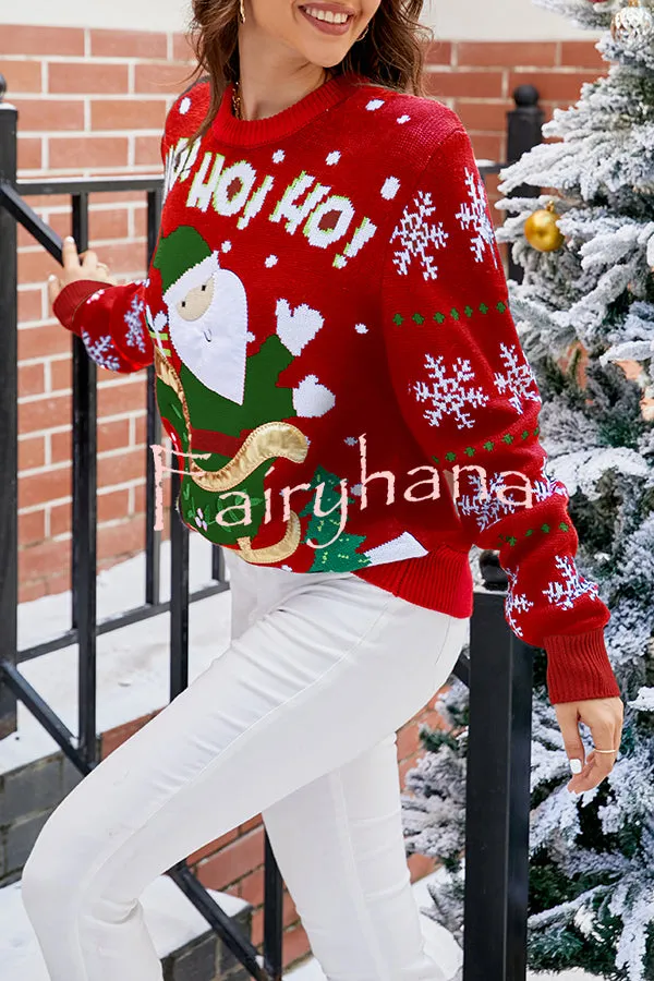 Christmas Print Crew Neck Long Sleeve Sweater