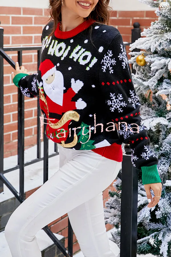 Christmas Print Crew Neck Long Sleeve Sweater