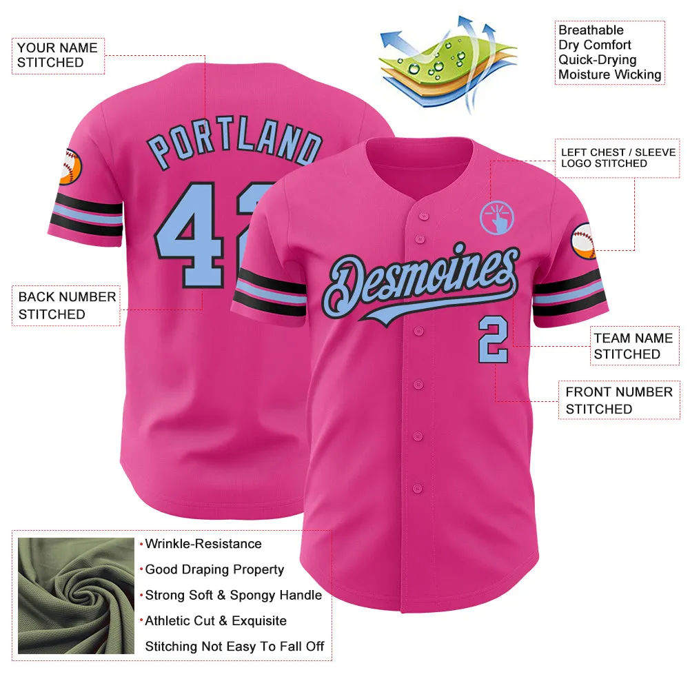 Custom Pink Light Blue-Black Authentic Baseball Jersey