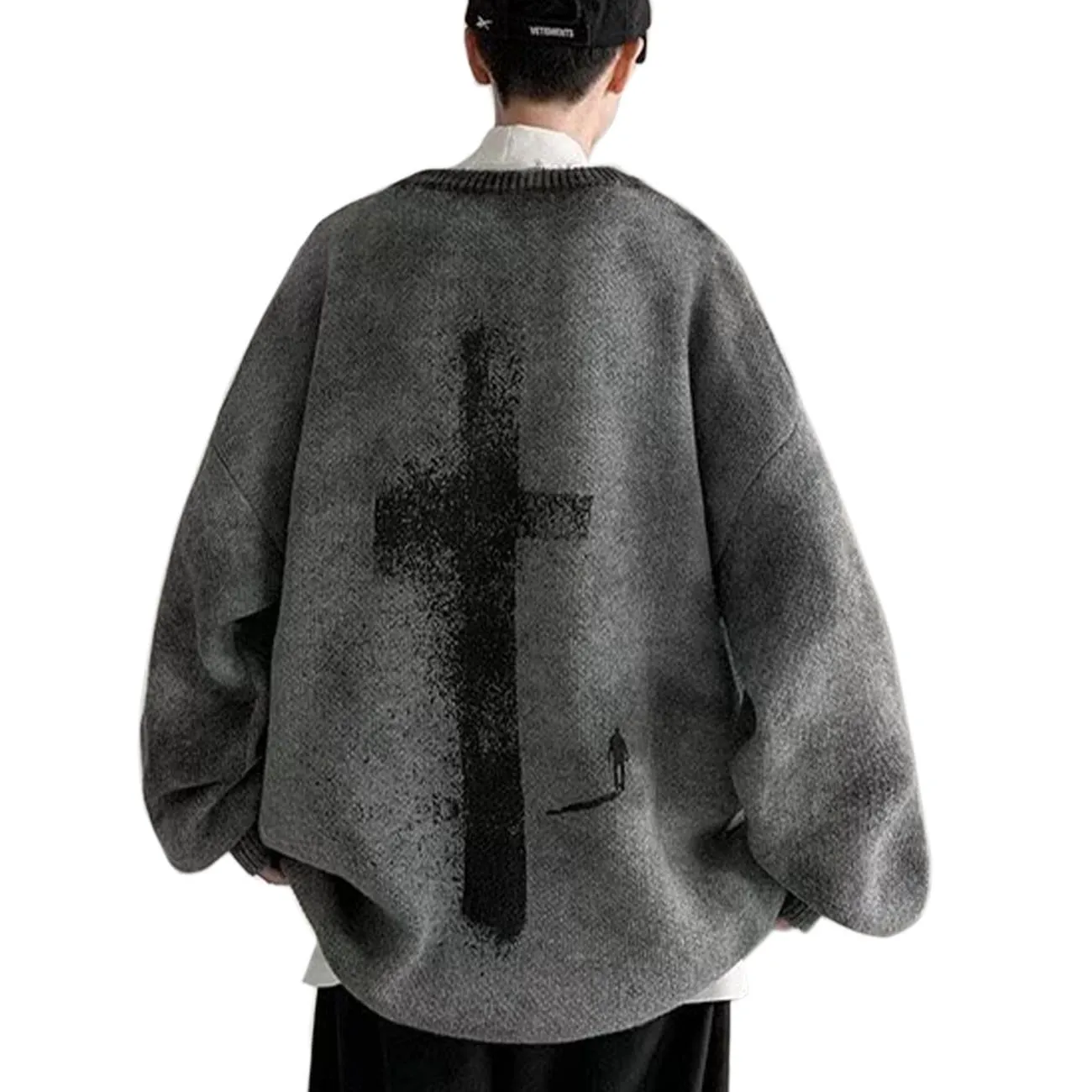 Dark Tie Dye Cross Knitted Sweater