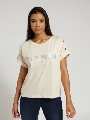 Diana Boxy Logo Tee With Shoulder Poppers - Stone