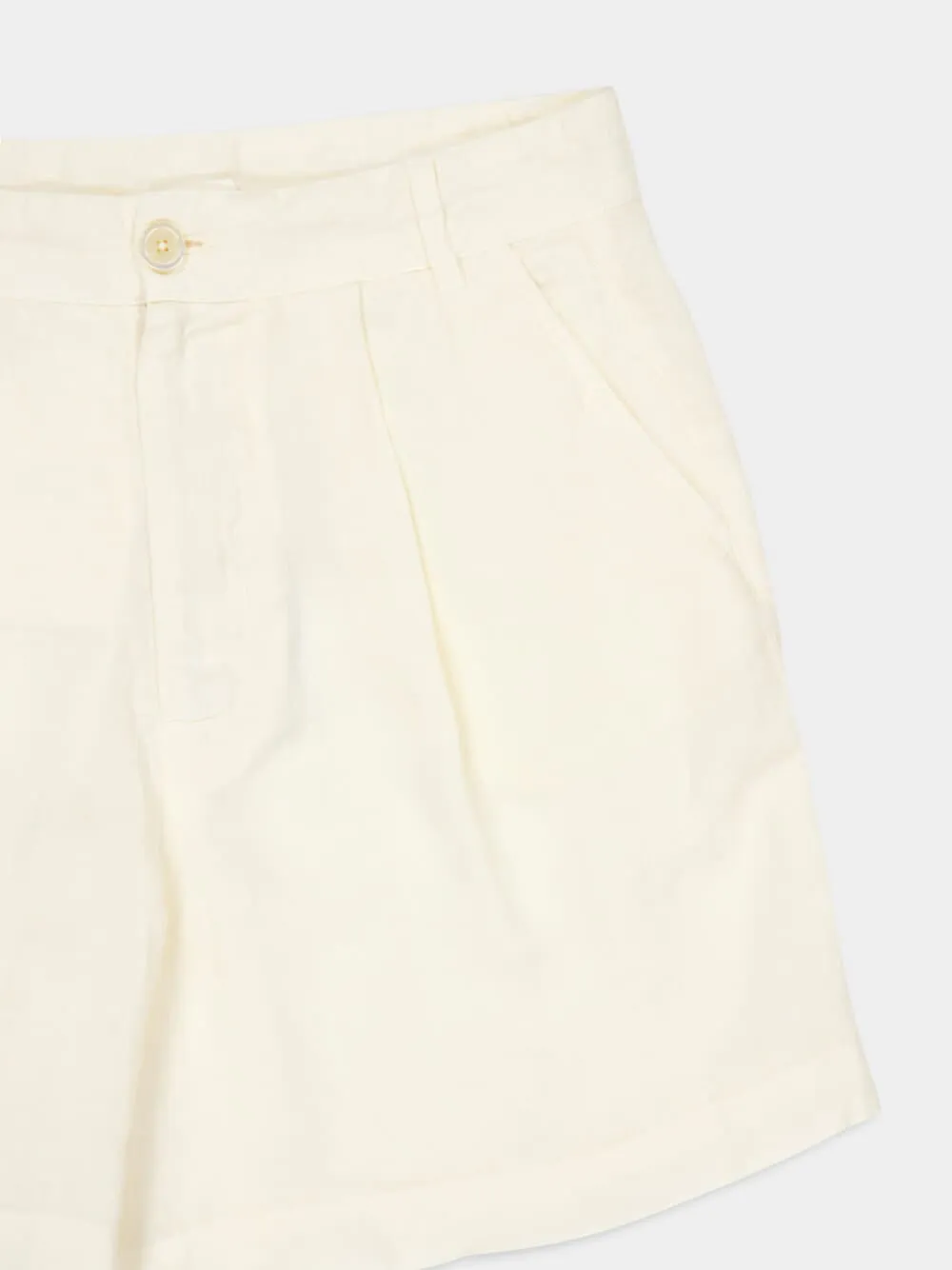 Ecru Casual Fit Linen Shorts