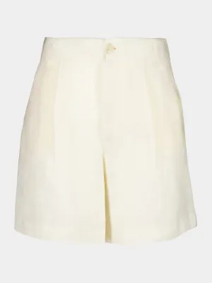 Ecru Casual Fit Linen Shorts