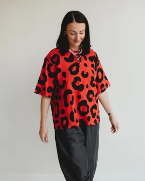 Elsie Red Animal Print Oversized T-Shirt
