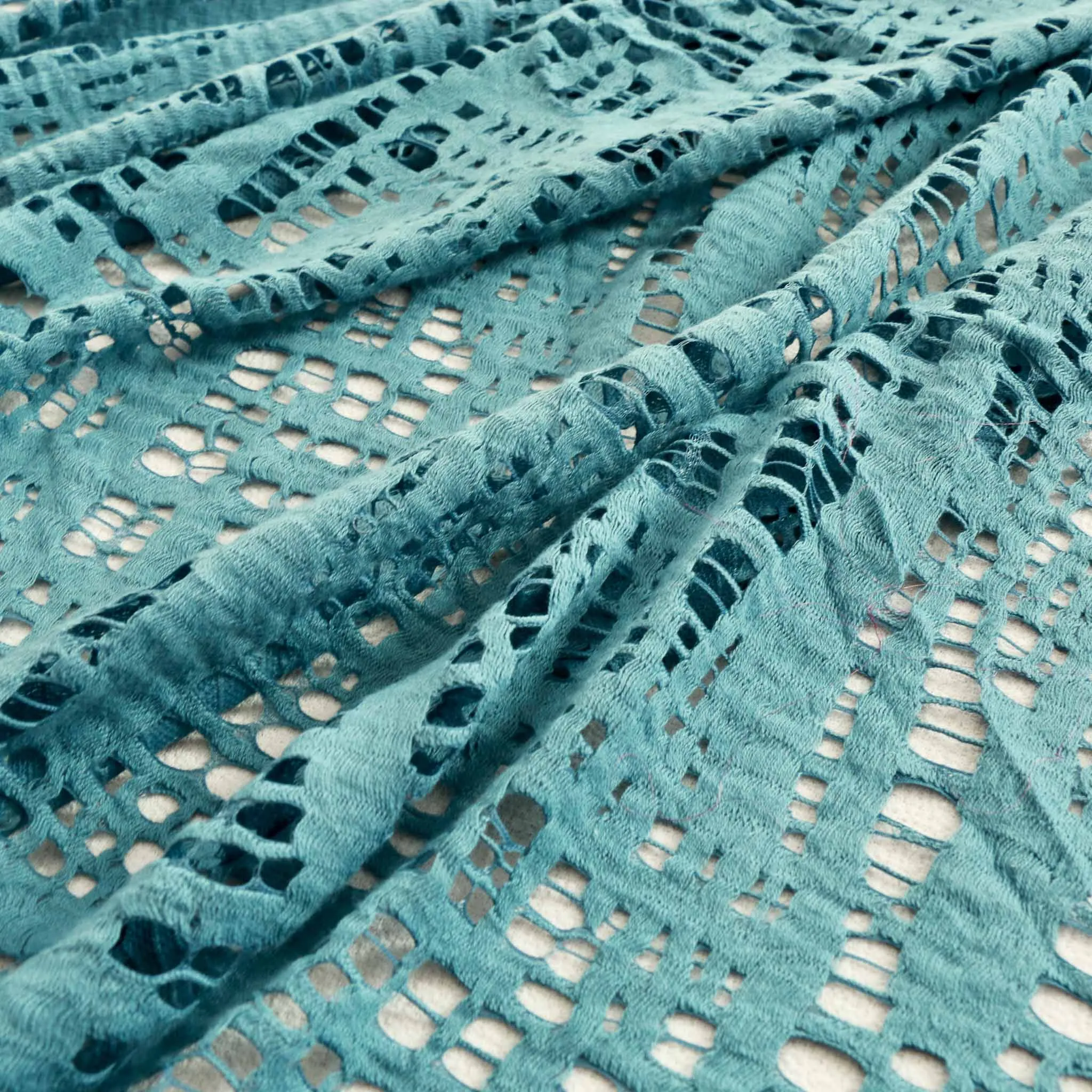 Embroidery Lace Fabric - Steel blue panels (85cm)