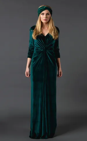 Emerald Velvet Knot Maxi Dress L