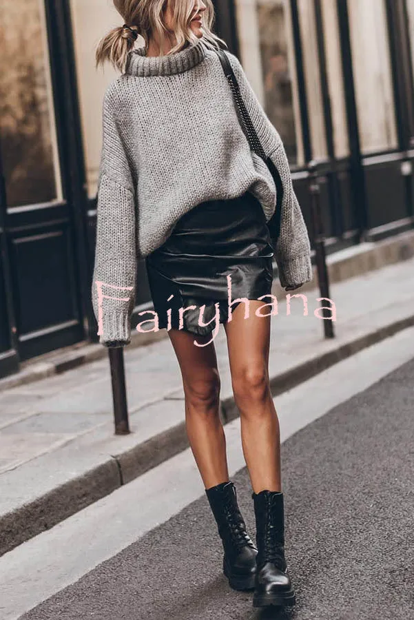 Emilia Knit Thick Collar Extra Long Sleeves Pullover Sweater