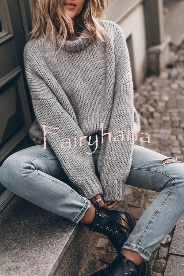 Emilia Knit Thick Collar Extra Long Sleeves Pullover Sweater