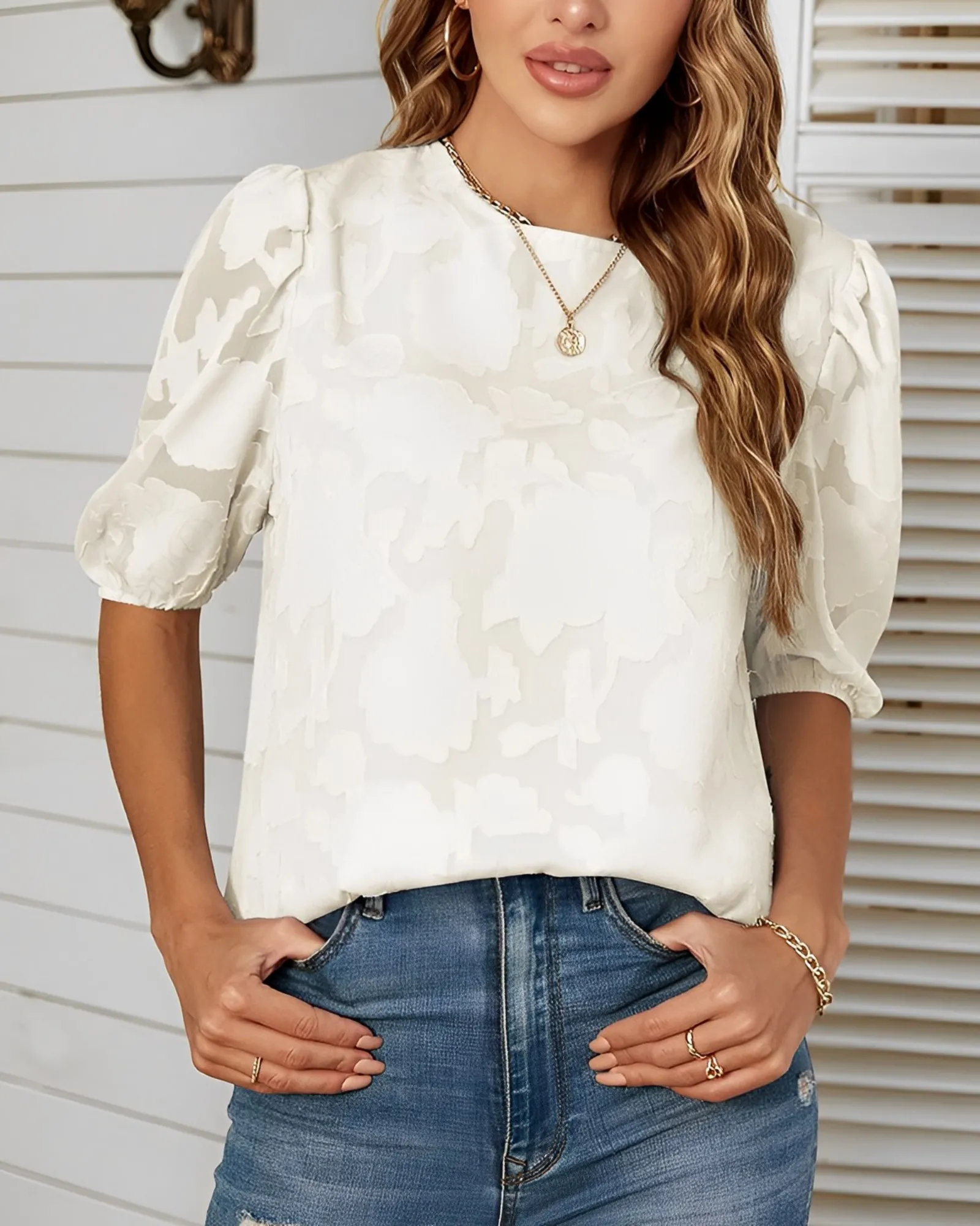 Endellion | Puff Sleeve Chiffon Shirt