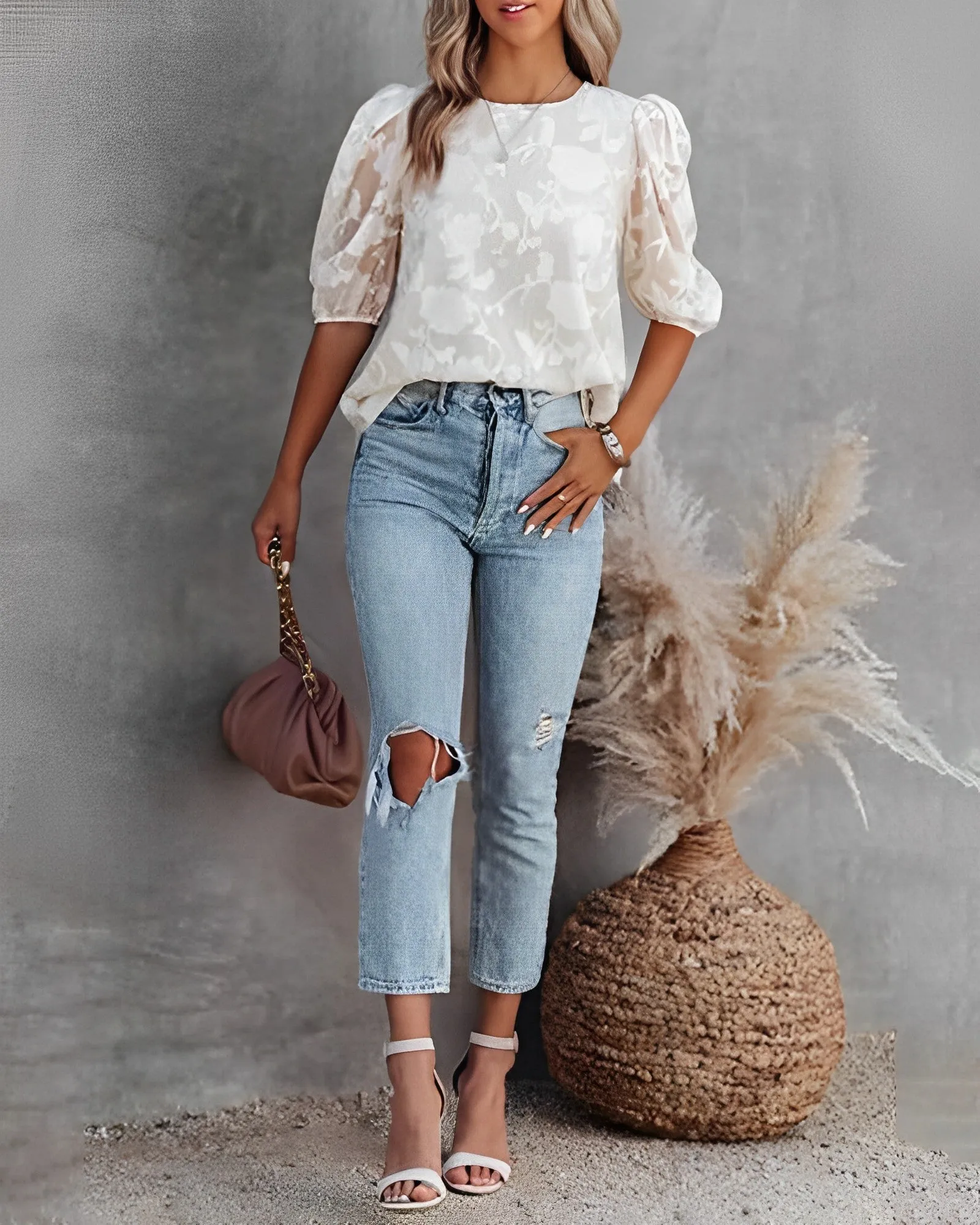 Endellion | Puff Sleeve Chiffon Shirt