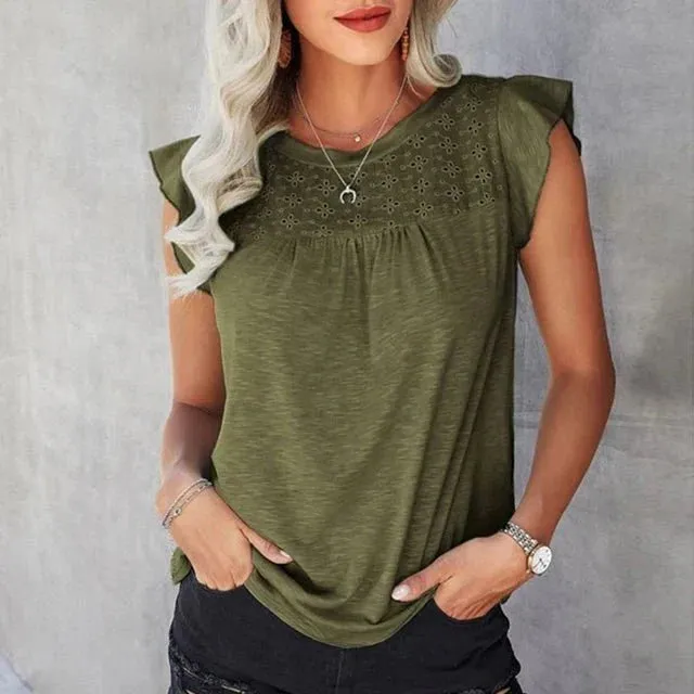 Eunice - Light Ruffle Sleeves Woman's Summer Top