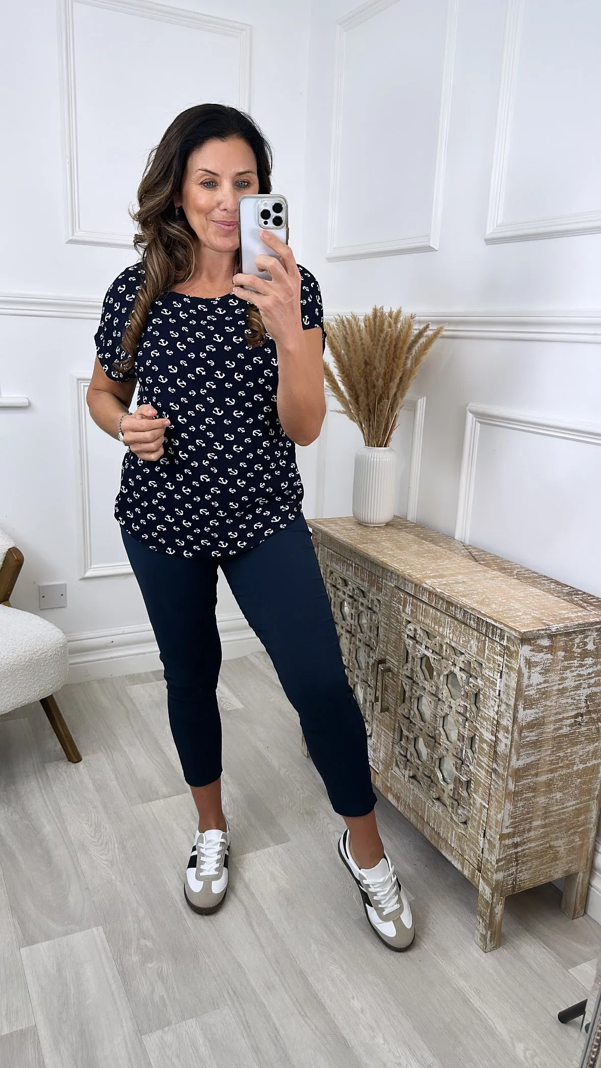 Farina Navy Anchor Print Top