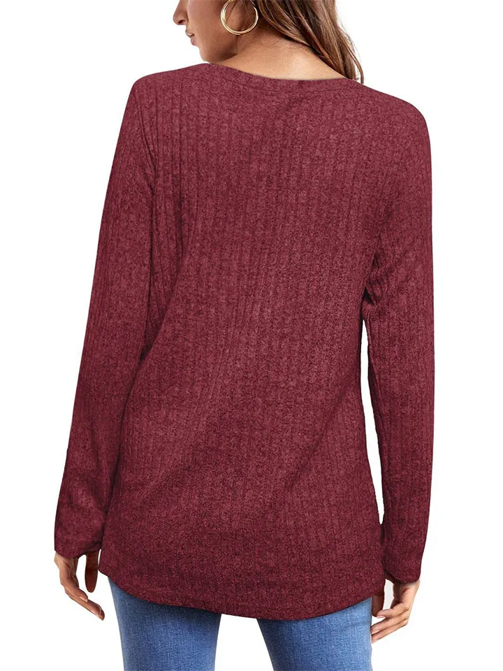 Female Knitwear Solid Ribbed Autumn Winter T-shirts