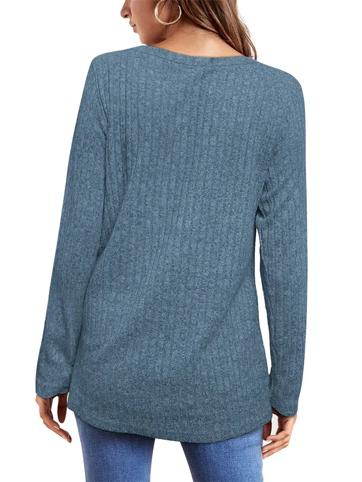 Female Knitwear Solid Ribbed Autumn Winter T-shirts