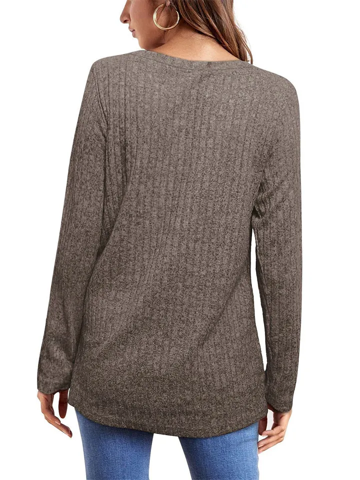 Female Knitwear Solid Ribbed Autumn Winter T-shirts
