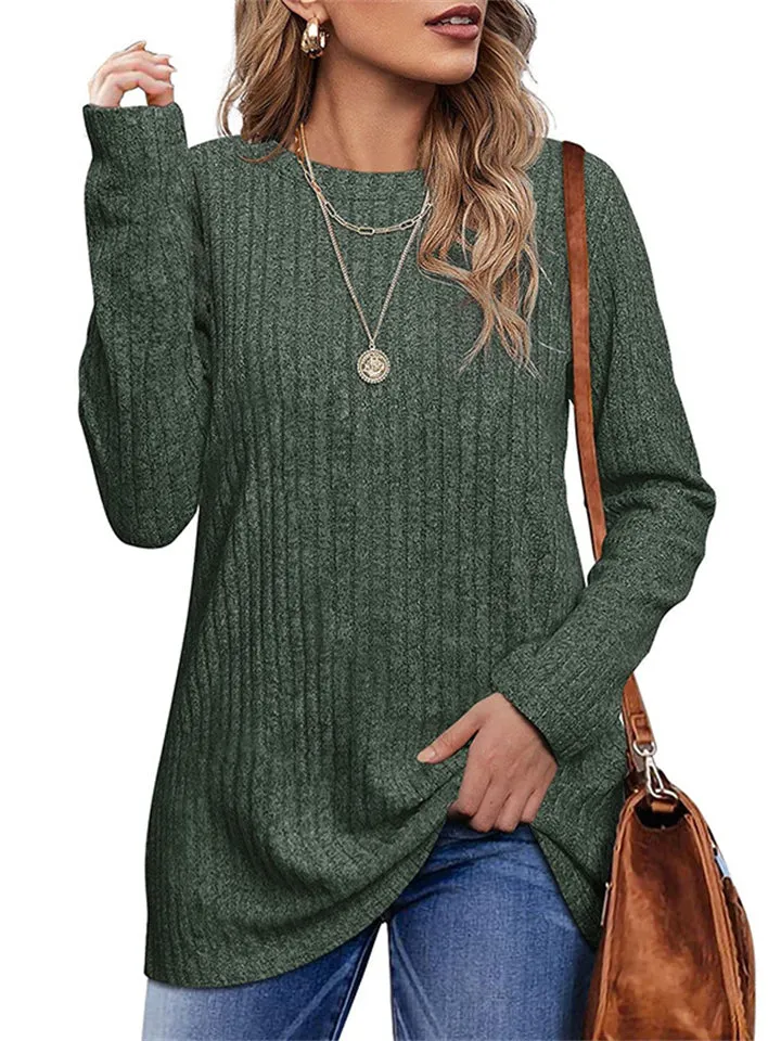 Female Knitwear Solid Ribbed Autumn Winter T-shirts