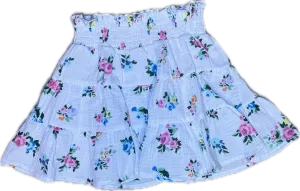 FLOWERS BY ZOE- White Multi Flower Smocked Waist Band Skirt