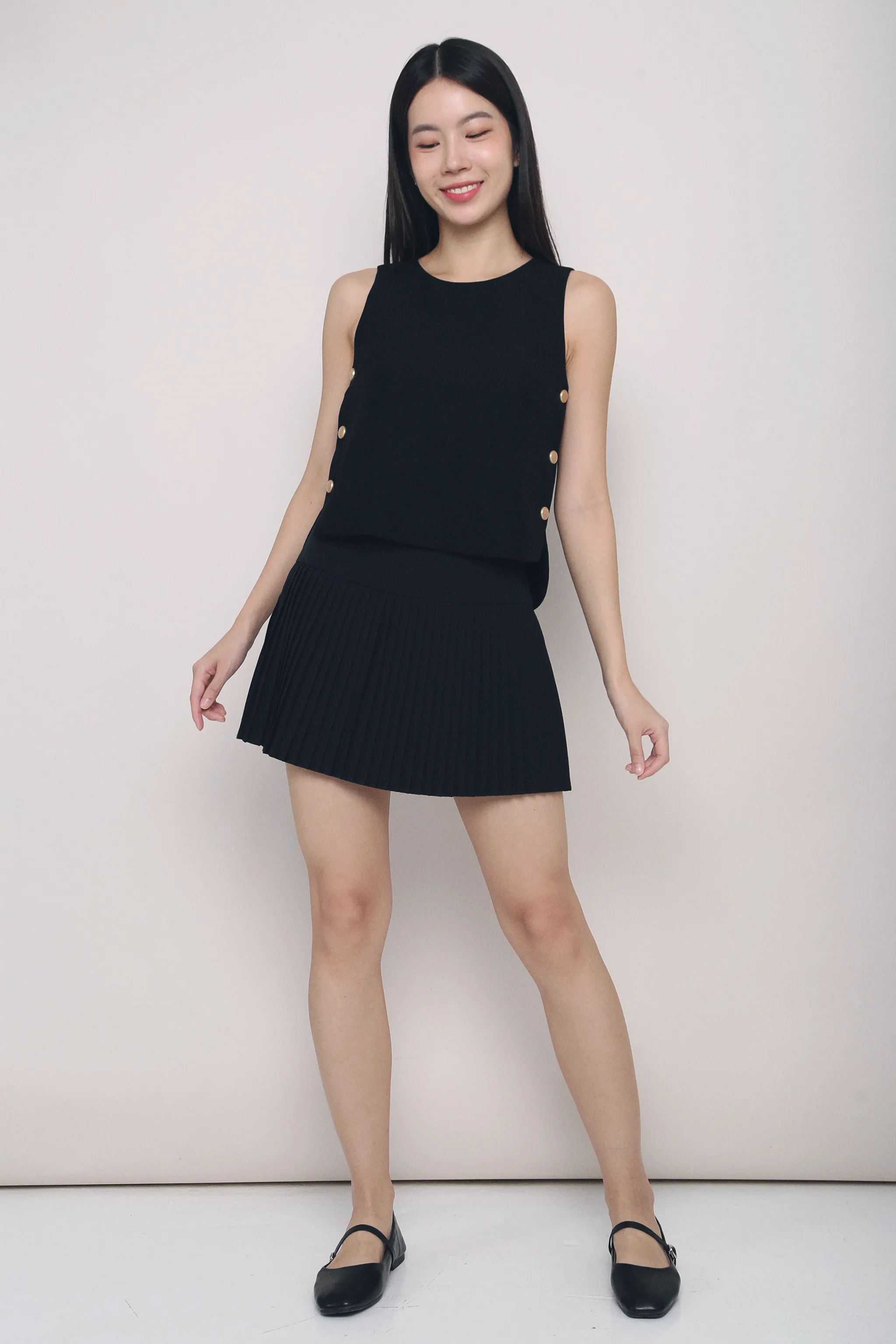 Frida Dropwaist Pleated Skorts Black