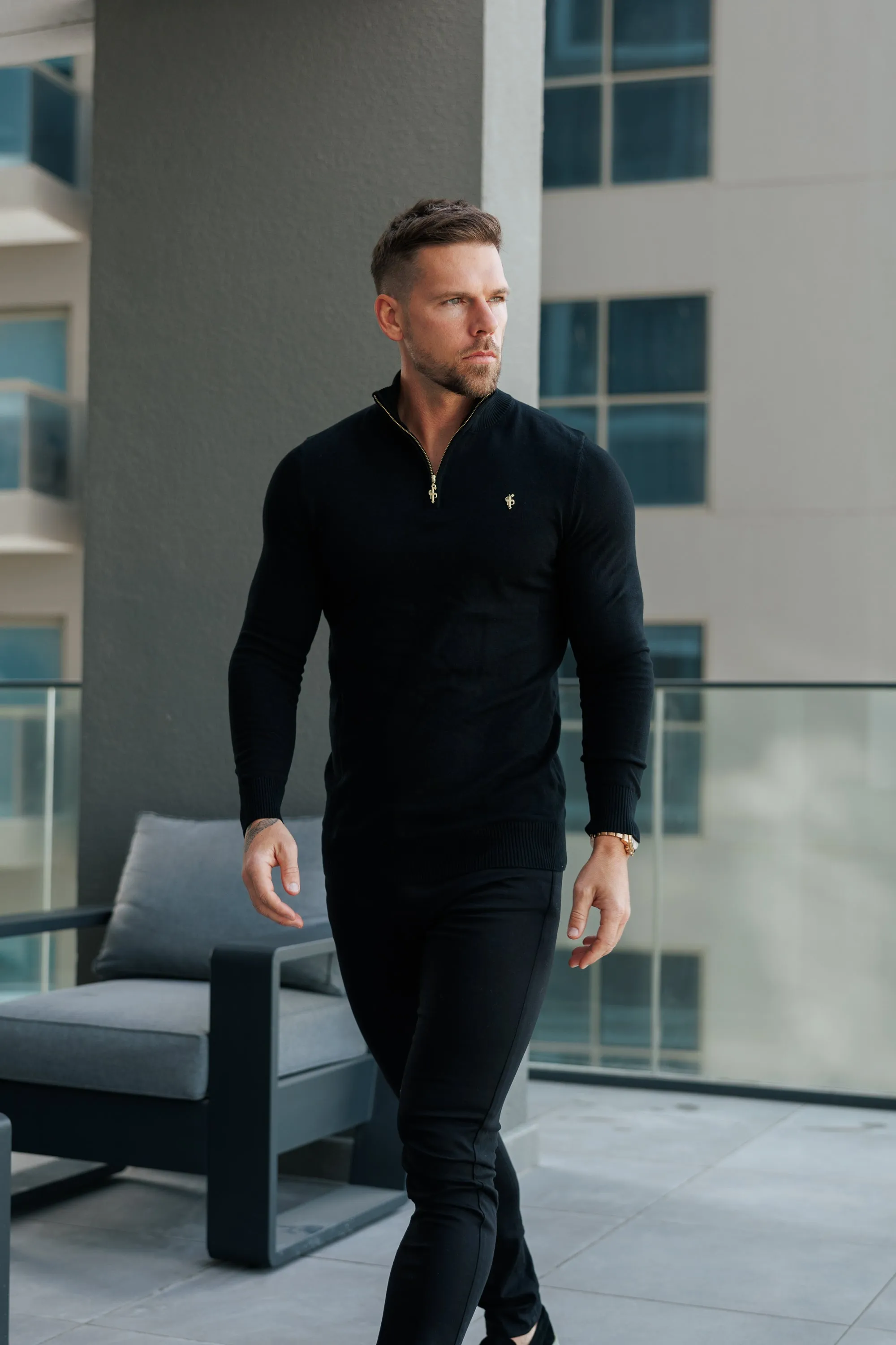 FS Black Funnel Neck Knitted Jumper With FS Branding - FSN186