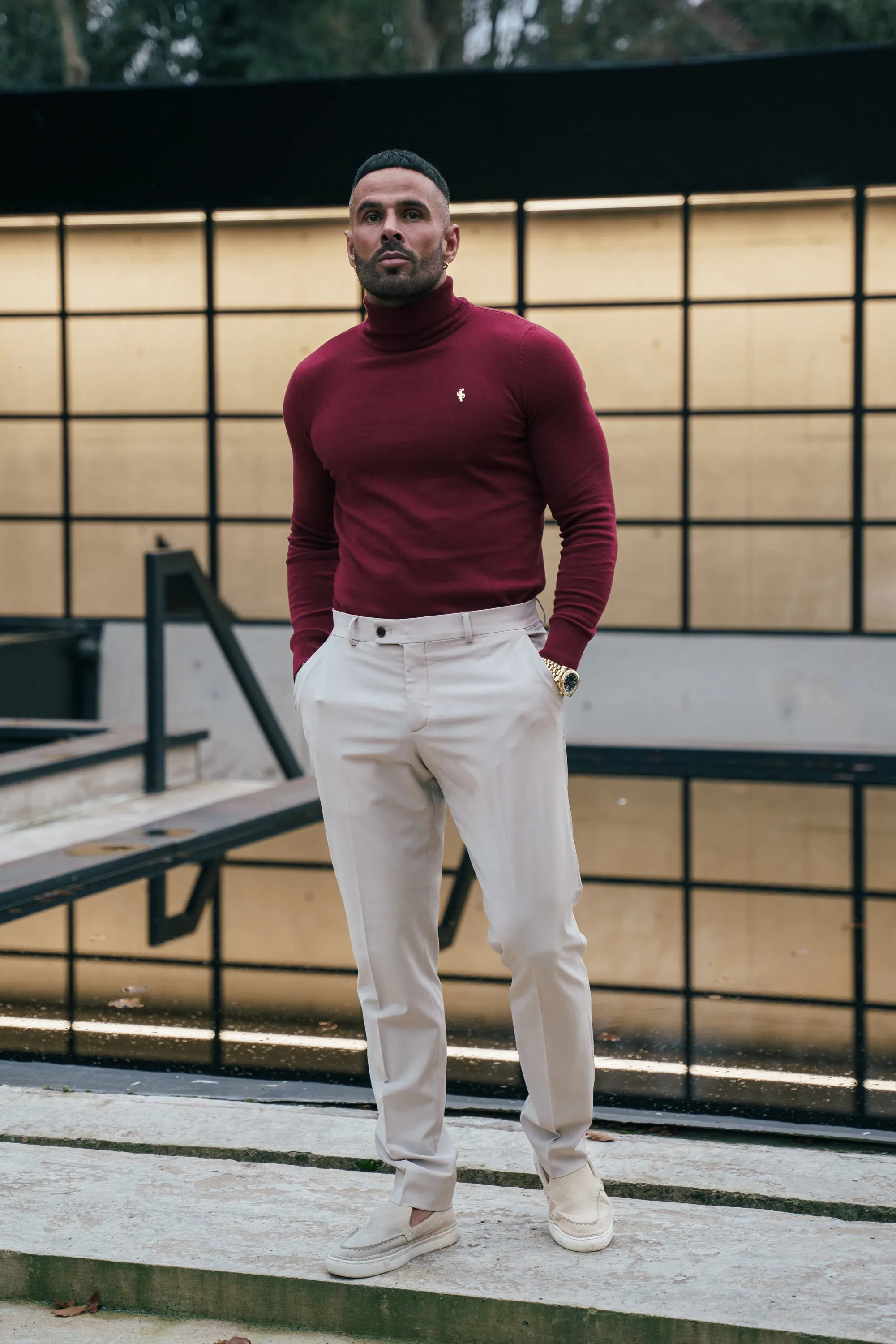 FS Brick Red Roll Neck Knitted Jumper With FS Branding - FSN203