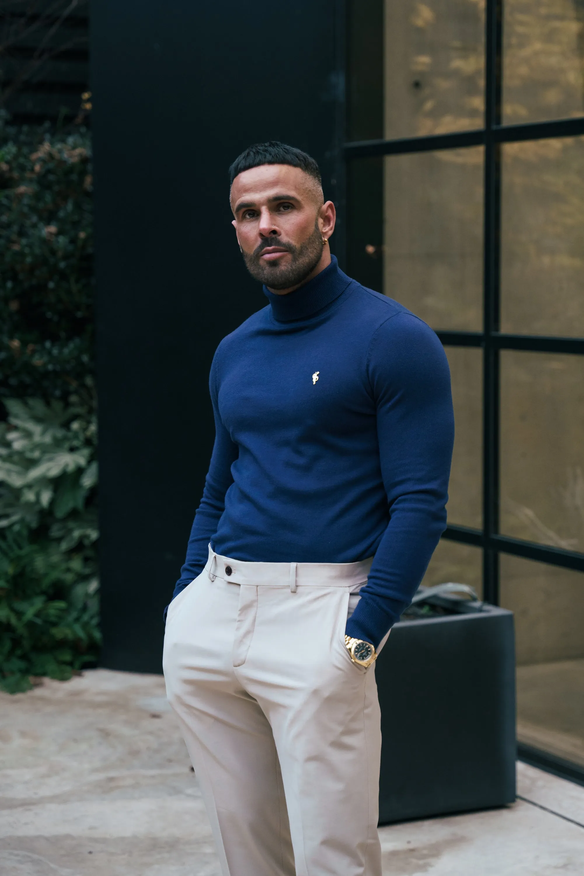 FS Navy Roll Neck Knitted Jumper With FS Branding -FSH206