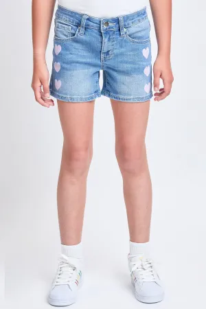 Girls Pink Heart Print Clean Hem Shorts, Pack of 12