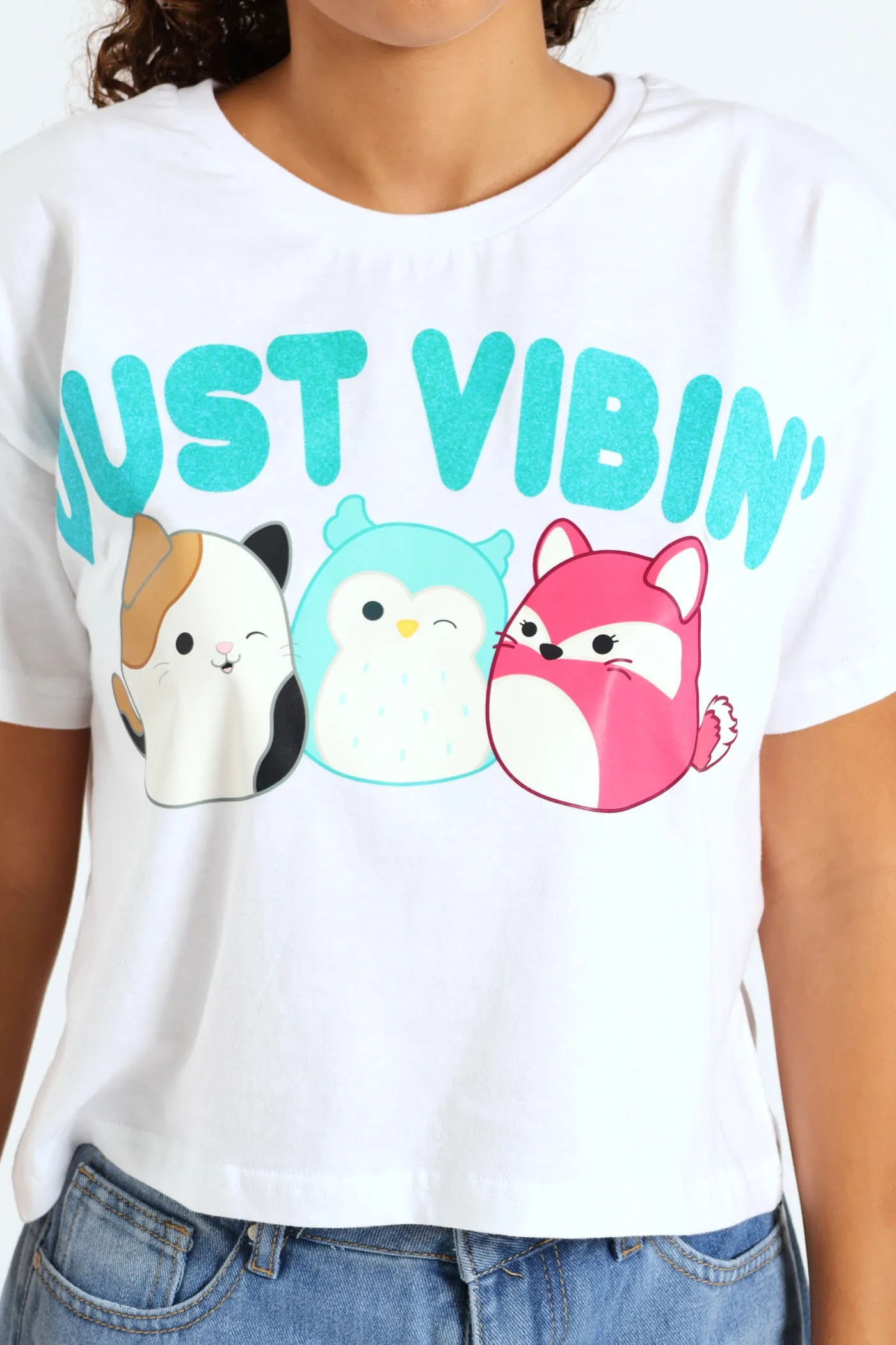 Girls Squish Just Vibin Boxy Tee - White