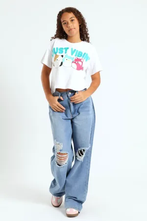 Girls Squish Just Vibin Boxy Tee - White