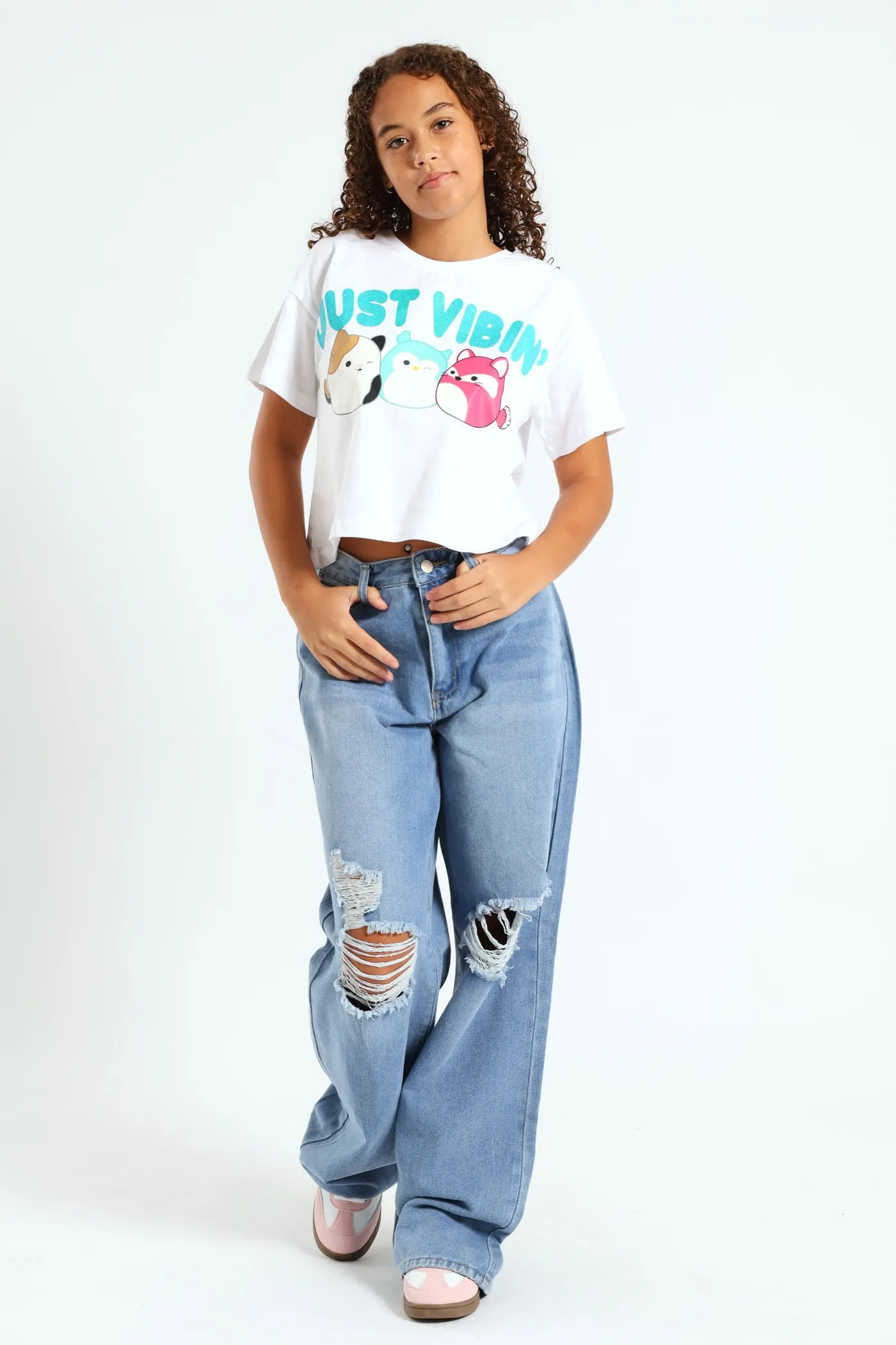 Girls Squish Just Vibin Boxy Tee - White