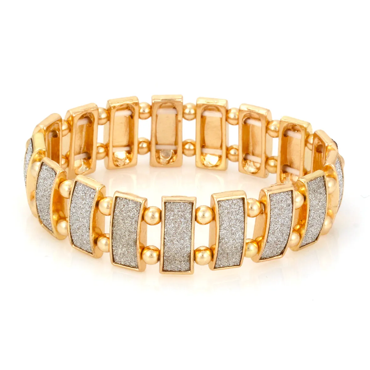 GOLD RECTANGLE GLITTER MEMORY WIRE STRETCH BRACELET #SQ321B-554 (NF17)