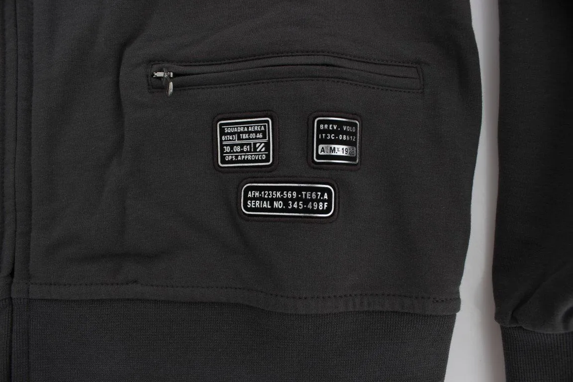 Gray Cotton Stretch Full Zipper Sweater