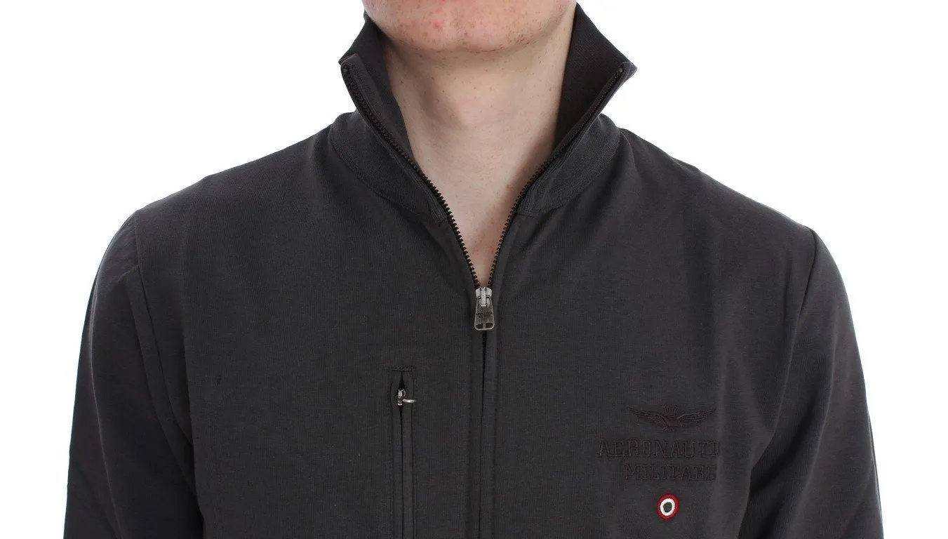 Gray Cotton Stretch Full Zipper Sweater