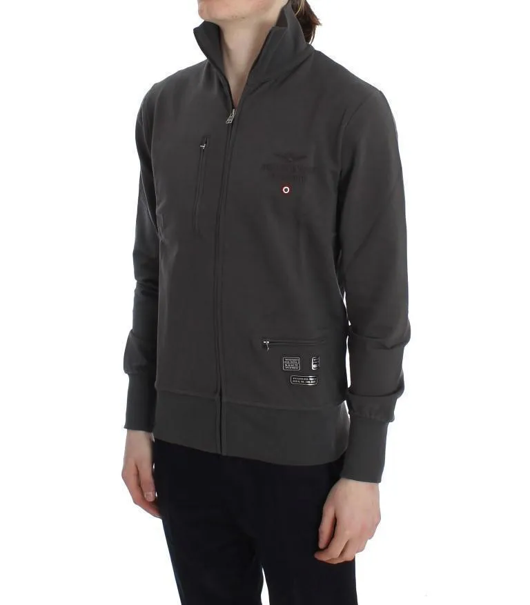 Gray Cotton Stretch Full Zipper Sweater