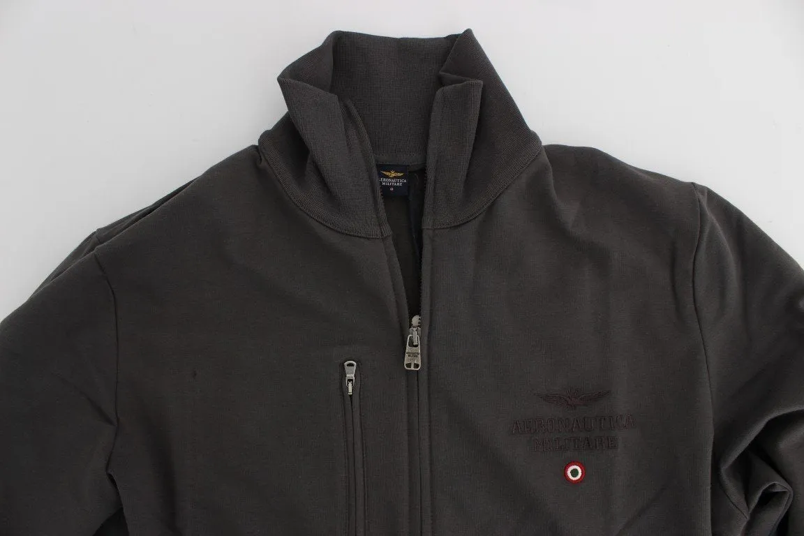 Gray Cotton Stretch Full Zipper Sweater