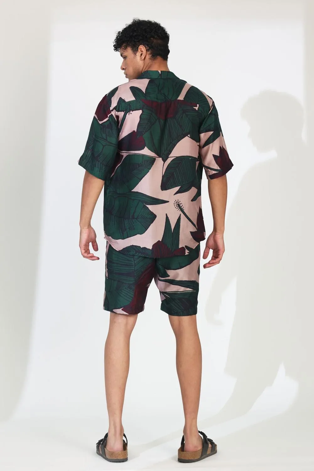 Green & Off White Floral Shorts