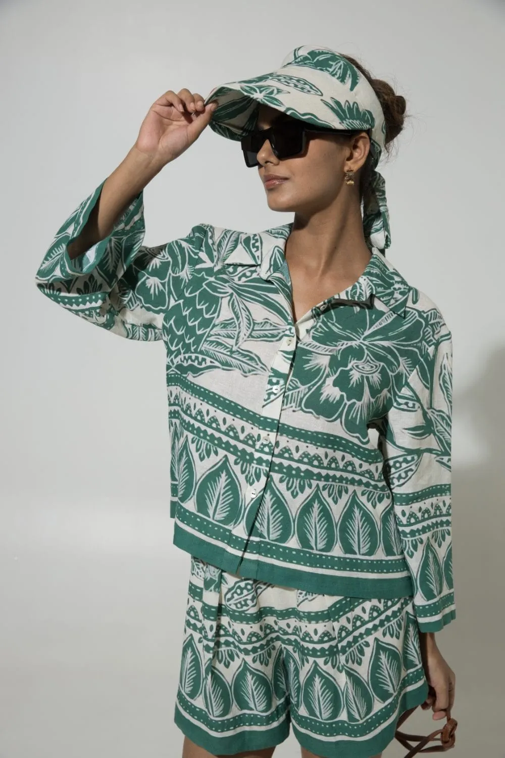 Green Cordelia Linen Co-Ord Shorts Set